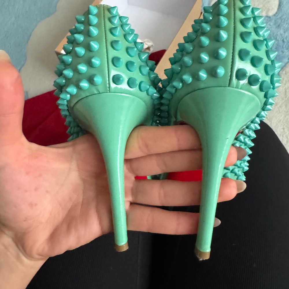 Christian Louboutin Women's Spiked Turquoise Heels - Picture 9 of 9